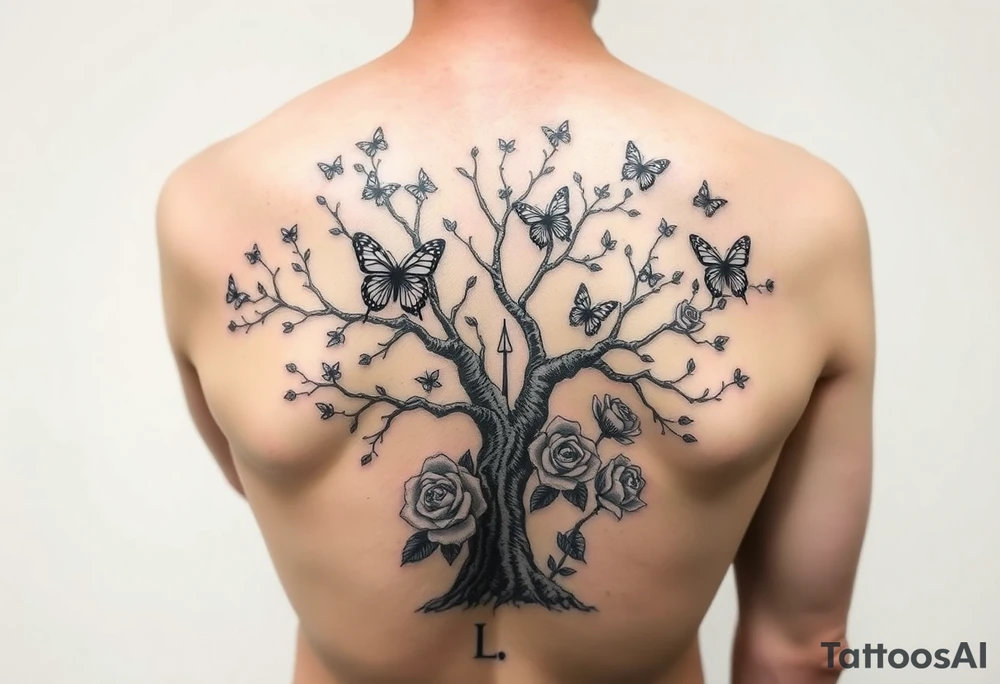 a poisoned tree with butterflies and roses around it and a semicolon somewhere in there make it a leg sleeve tattoo idea