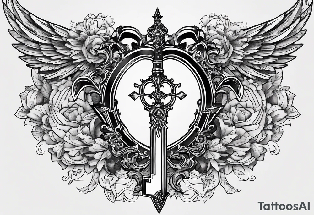Keyblade, with a banner wrapping around the blade saying, “May your heart be your guiding key” tattoo idea