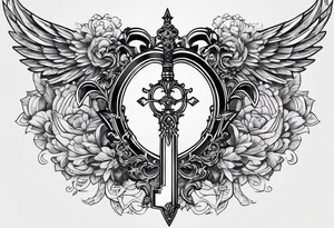 Keyblade, with a banner wrapping around the blade saying, “May your heart be your guiding key” tattoo idea