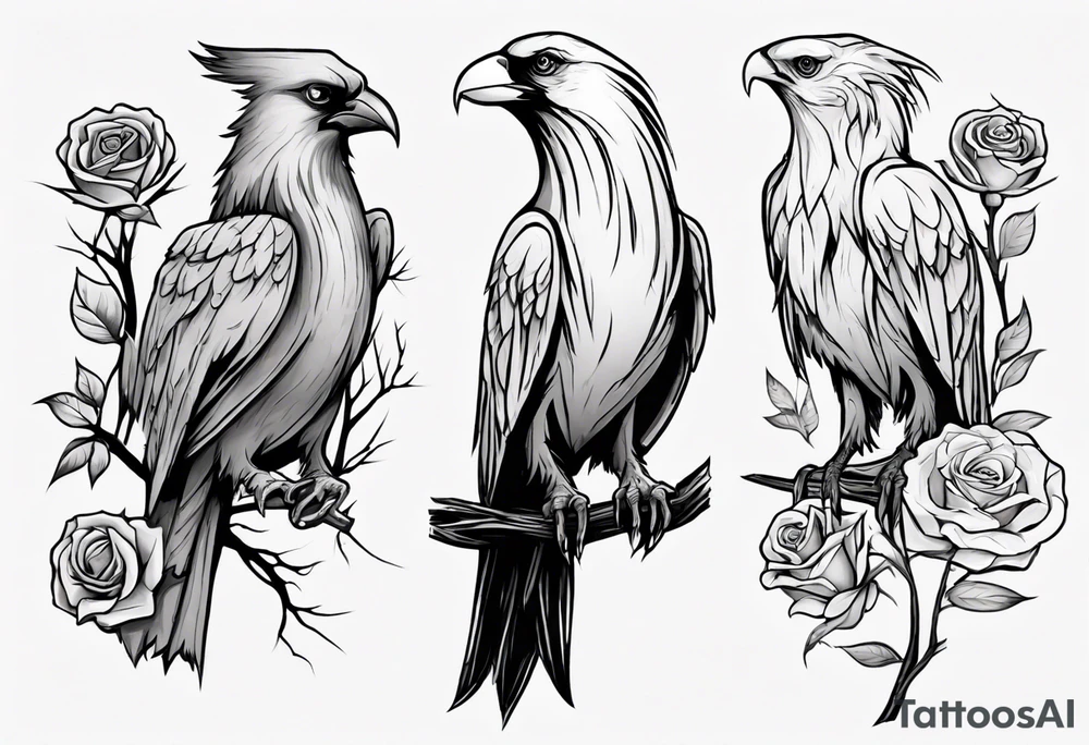 Willow tree with a cardinal and a rose and a eagle tattoo idea