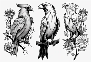 Willow tree with a cardinal and a rose and a eagle tattoo idea