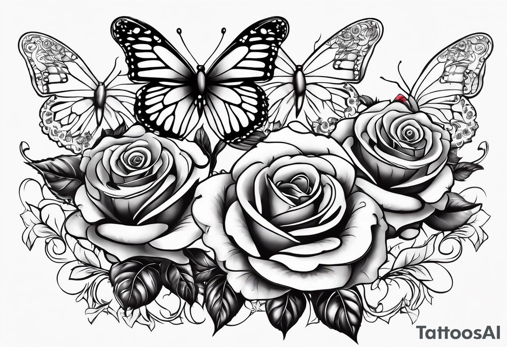 Butterflies flying with roses & filligree tattoo idea