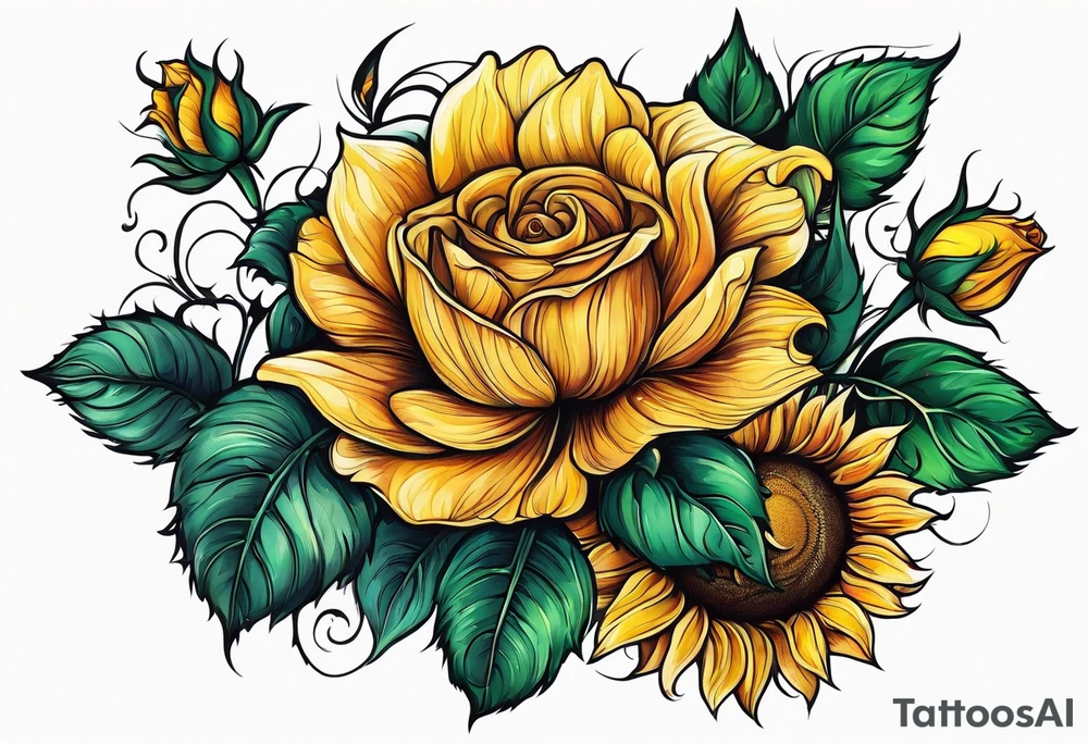 flower rose , sunflower, animal tattoo idea