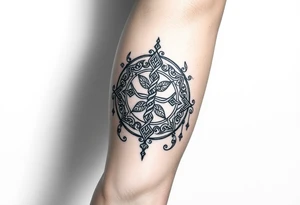 An armband tattoo combining Celtic traditional symbols and nature, the tattoo needs to circle the bicep and tricep on the arm tattoo idea