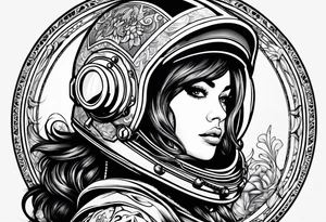 Dive helmet with female hair tattoo idea