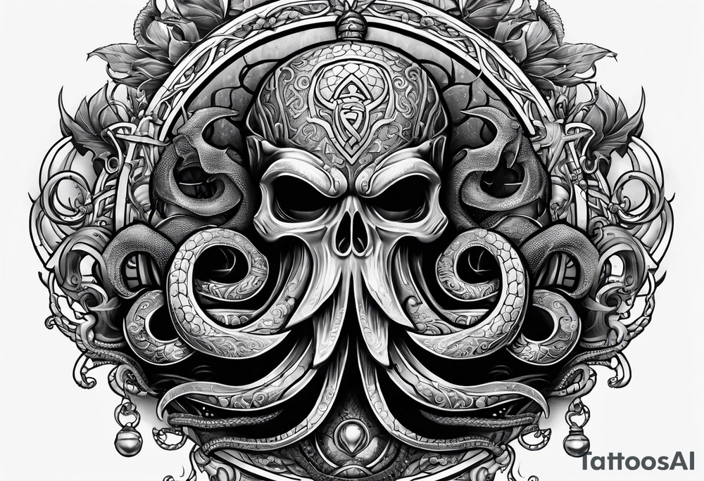 Kraken, up close,  with rune on forehead tattoo idea