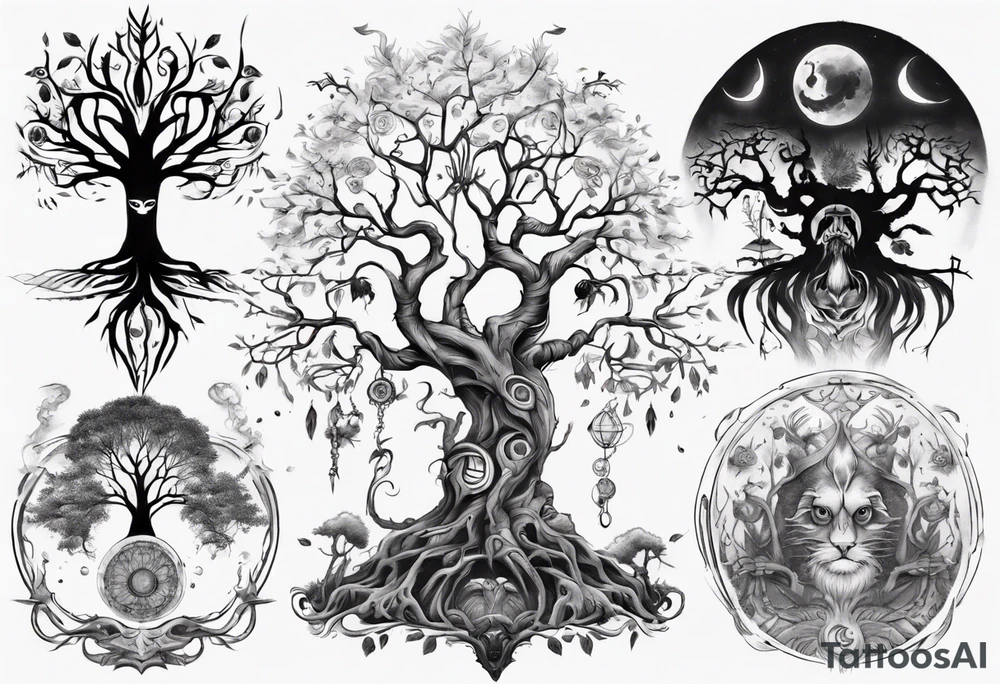 Tree of life and spirits tattoo idea