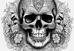 Draw me a realistic skull with big smoke out of his mouth add some flowers underneath with some mandalas Down under it tattoo idea