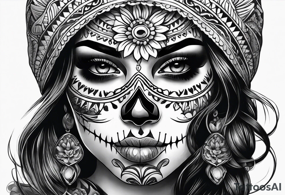 mexican style woman skull tattoo tattoo idea