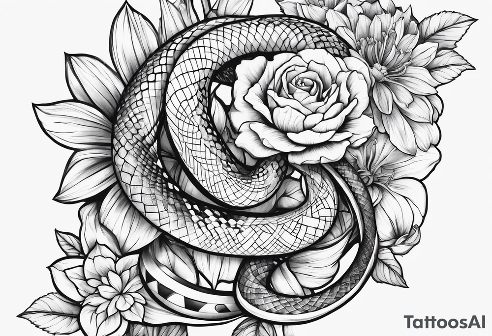 Snakes and flowers tattoo idea