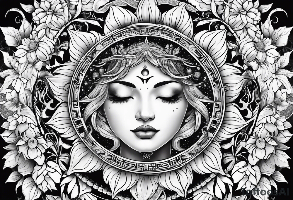 Zodiac sign Cancer, moon, sunflower, flowers, fairy, love, kind, fierce, sun, caring, tattoo idea