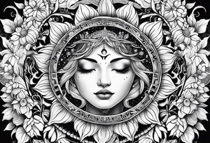 Zodiac sign Cancer, moon, sunflower, flowers, fairy, love, kind, fierce, sun, caring, tattoo idea