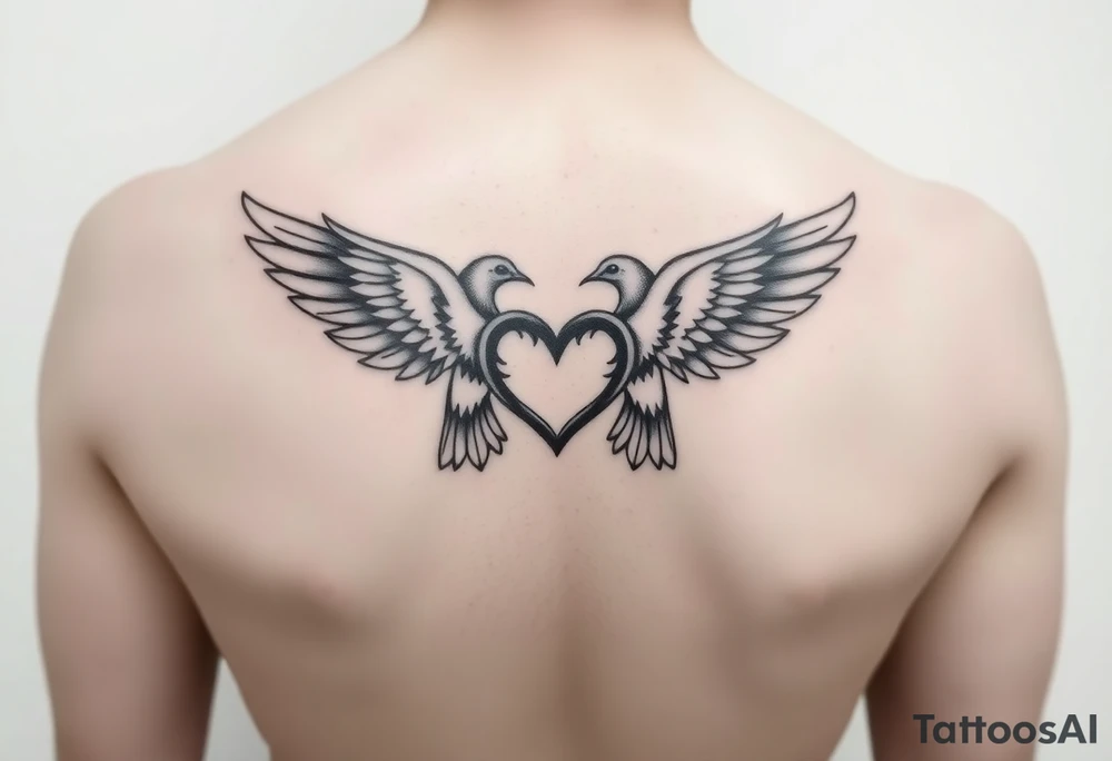 Two doves with heart in center tattoo idea