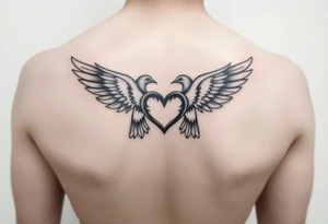 Two doves with heart in center tattoo idea