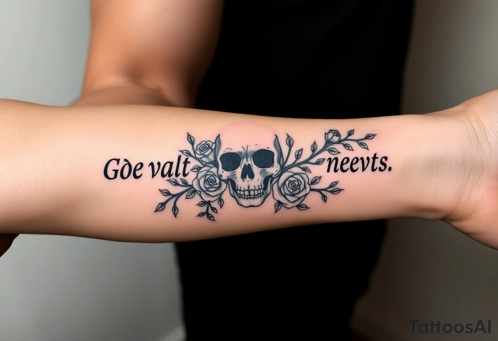 gothic skull intertwined with climbing roses and thorny vines tattoo idea