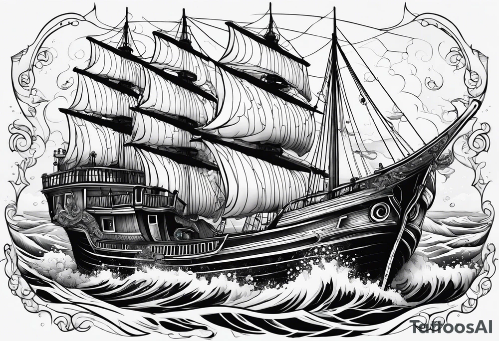 Pulpo gigante destruyendo un barco desde debajo del agua tattoo idea