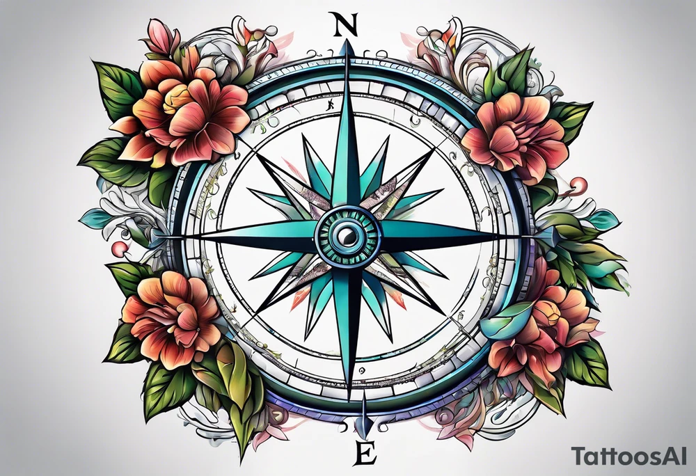 Compass , flower, cross tattoo idea