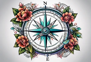 Compass , flower, cross tattoo idea