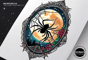 spider shooting web with his back connecting to  under moon not inside the moon tattoo idea