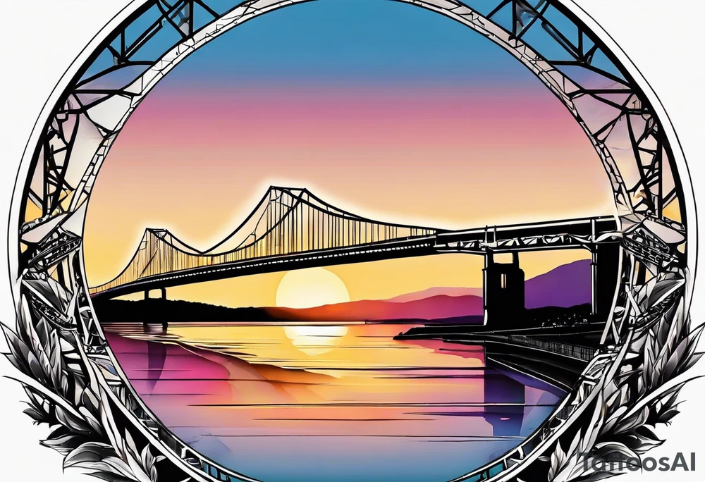 view from under steel truss cantilever bridge tattoo idea