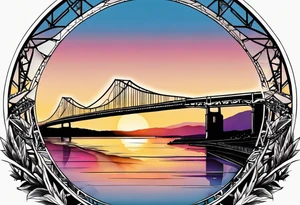 view from under steel truss cantilever bridge tattoo idea