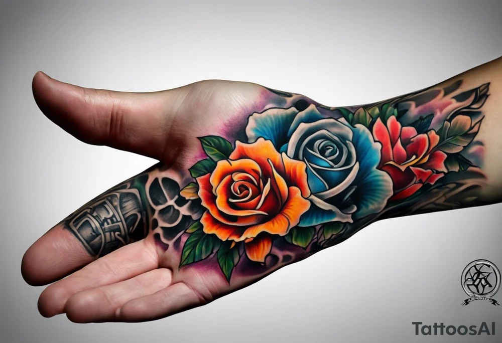 arm sleeve tattoo of the bone inside the arm that fills entire arm from shoulder to fingers symbolizing pain with skulls and dead flowers and more tattoo idea