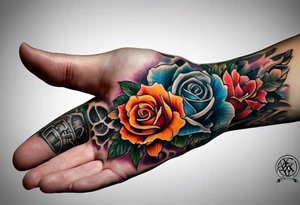 arm sleeve tattoo of the bone inside the arm that fills entire arm from shoulder to fingers symbolizing pain with skulls and dead flowers and more tattoo idea