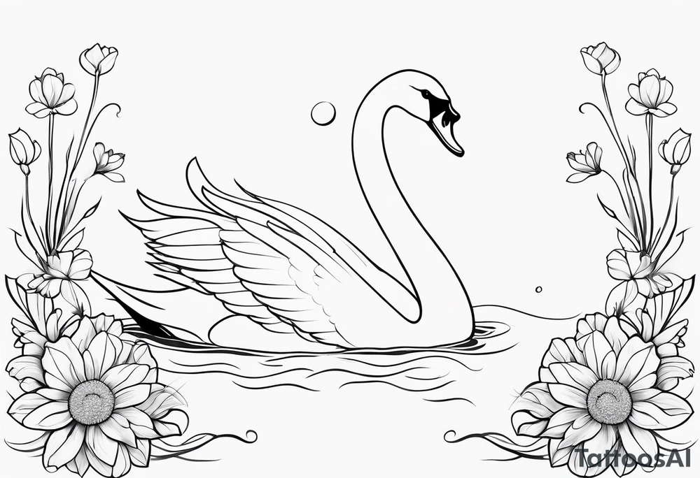 Swan outline from The Swan Princess movie incorporating a daisy flower tattoo idea