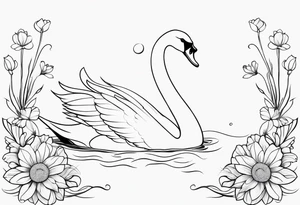 Swan outline from The Swan Princess movie incorporating a daisy flower tattoo idea