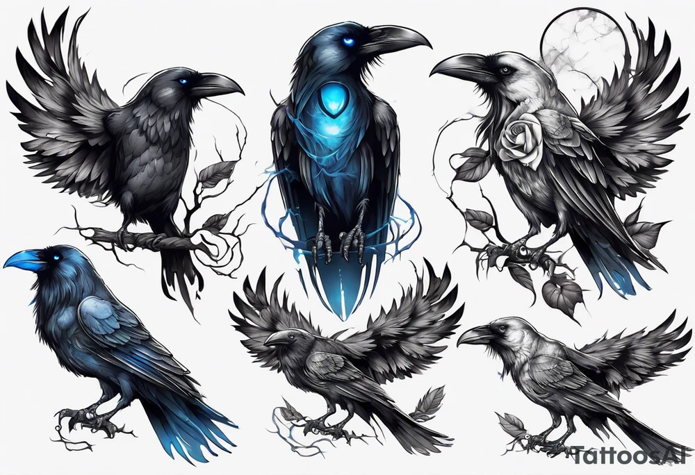 Dark raven with blue eyes tattoo idea