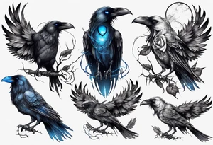 Dark raven with blue eyes tattoo idea
