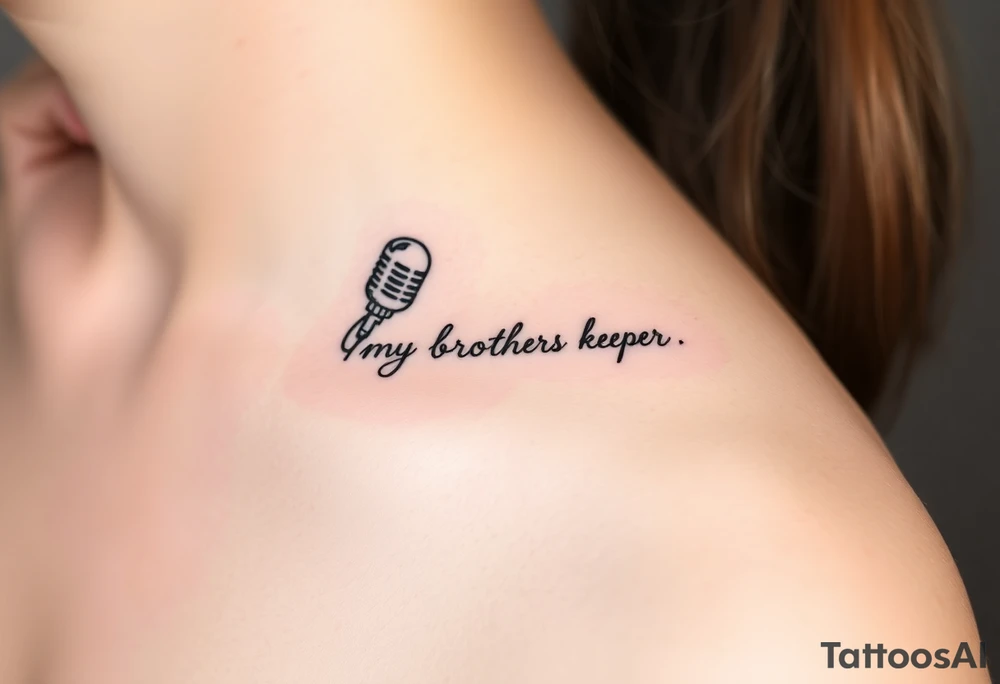A microphone wire writing the words “My brothers keeper” tattoo idea