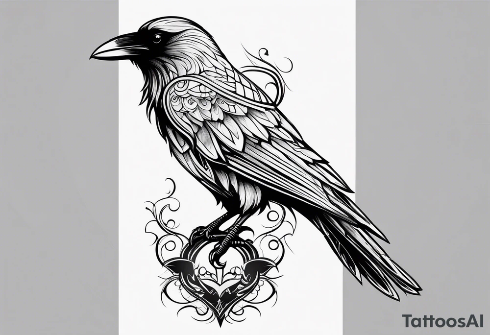 outline of a tall Raven tattoo idea