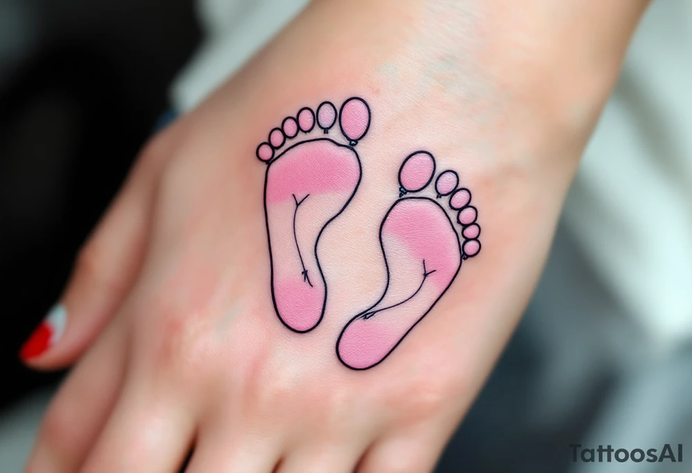 Soft pink and mint footprints of Benedikt, encircled by small balloons to symbolize the joy he brings to everyone around him. tattoo idea