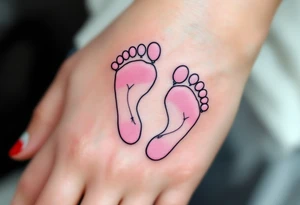 Soft pink and mint footprints of Benedikt, encircled by small balloons to symbolize the joy he brings to everyone around him. tattoo idea