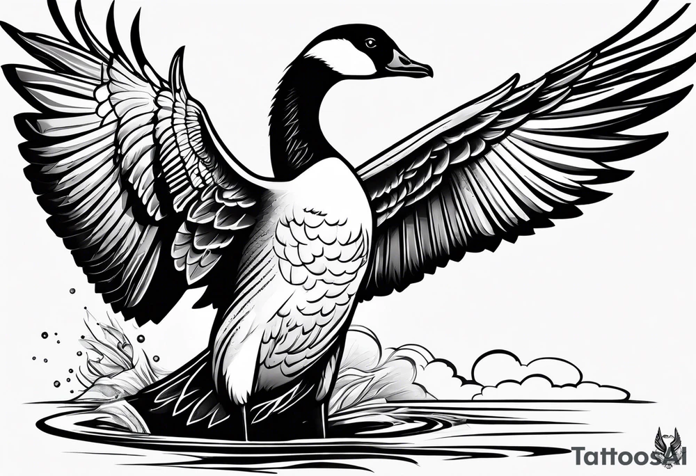 angry canadian goose with wings tattoo idea