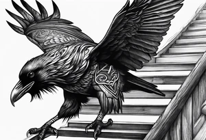 Raven, stairs to the valhalla, Vikings in the drakar. tattoo idea