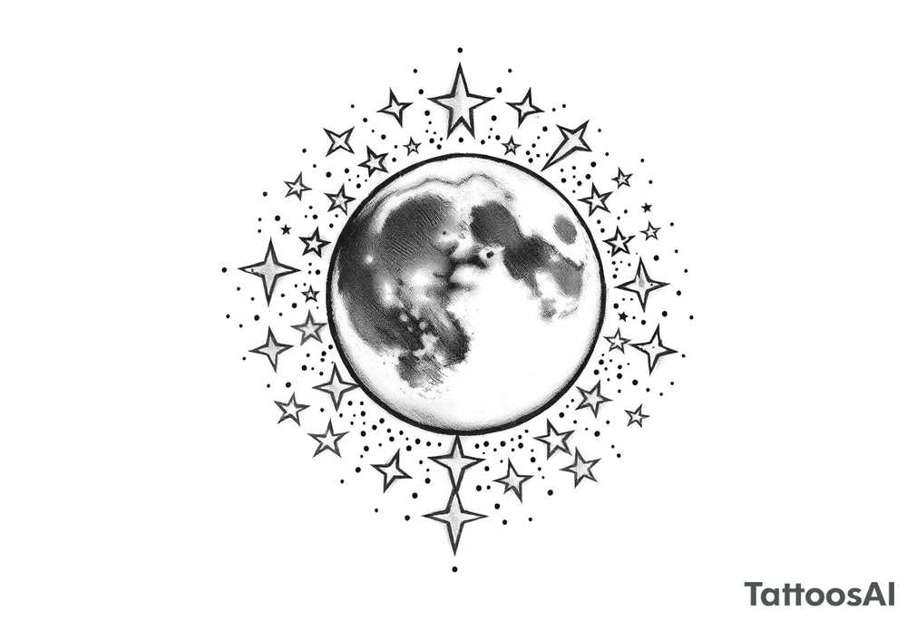 1x10^23 surrounded by cascade of stars and moon tattoo idea