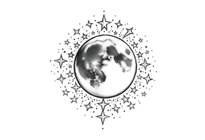 1x10^23 surrounded by cascade of stars and moon tattoo idea