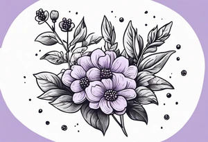 lavender flowers, with blackberry berries. symbol of the ocean and sky in the background. tattoo idea