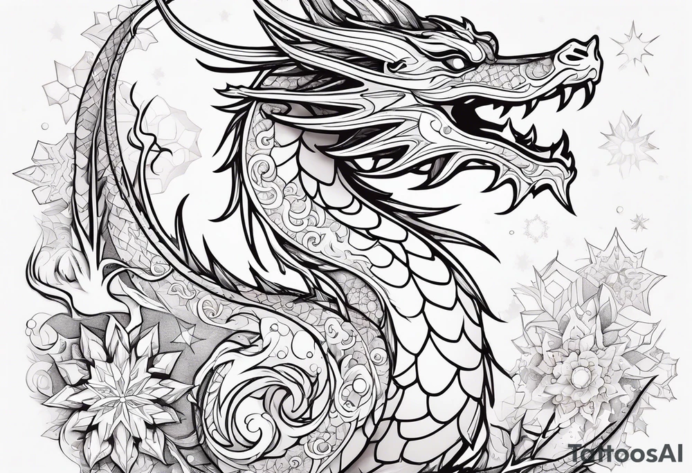 Constellation, kawaii dragon,snowflake tattoo idea