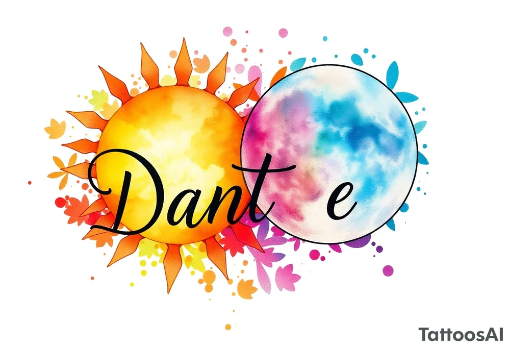 The name "Dante" in the sun and the name "Taiga" in the moon tattoo idea