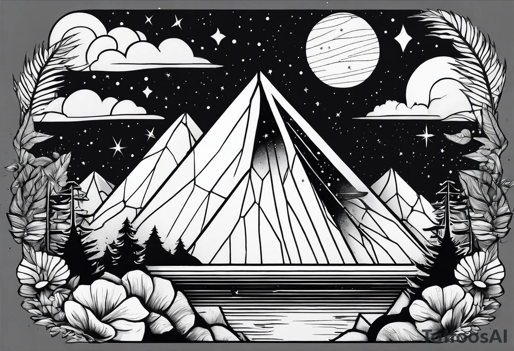 thick line art of space and nature in triangle tattoo idea thick line art of space and nature in triangle tattoo idea
