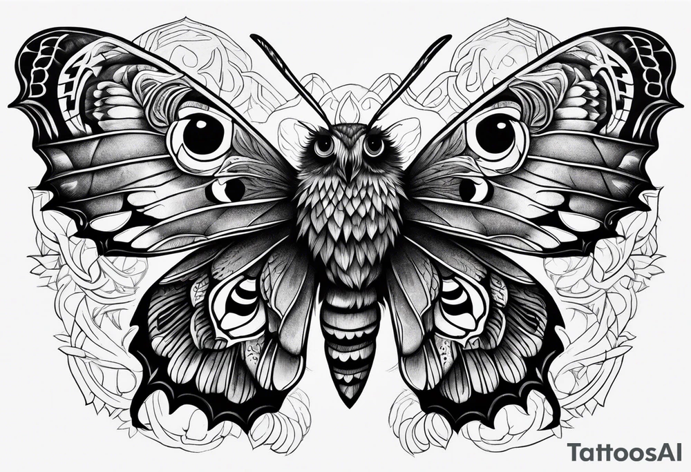 Dead head moth with owl eyes tattoo idea
