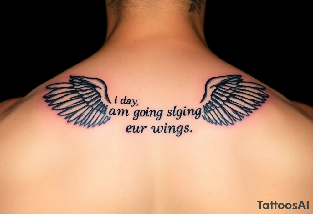 back tattoo with words saying “one day i am going to grow wings” with wings spreading tattoo idea
