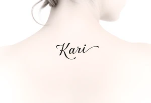 The word “Kari” going down side of face tattoo idea
