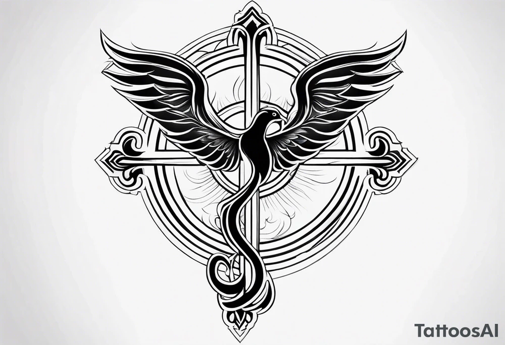 cross With phoenix tattoo idea