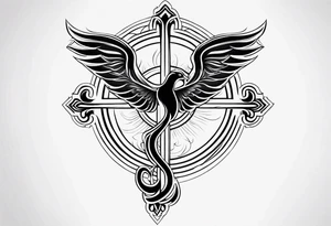 cross With phoenix tattoo idea