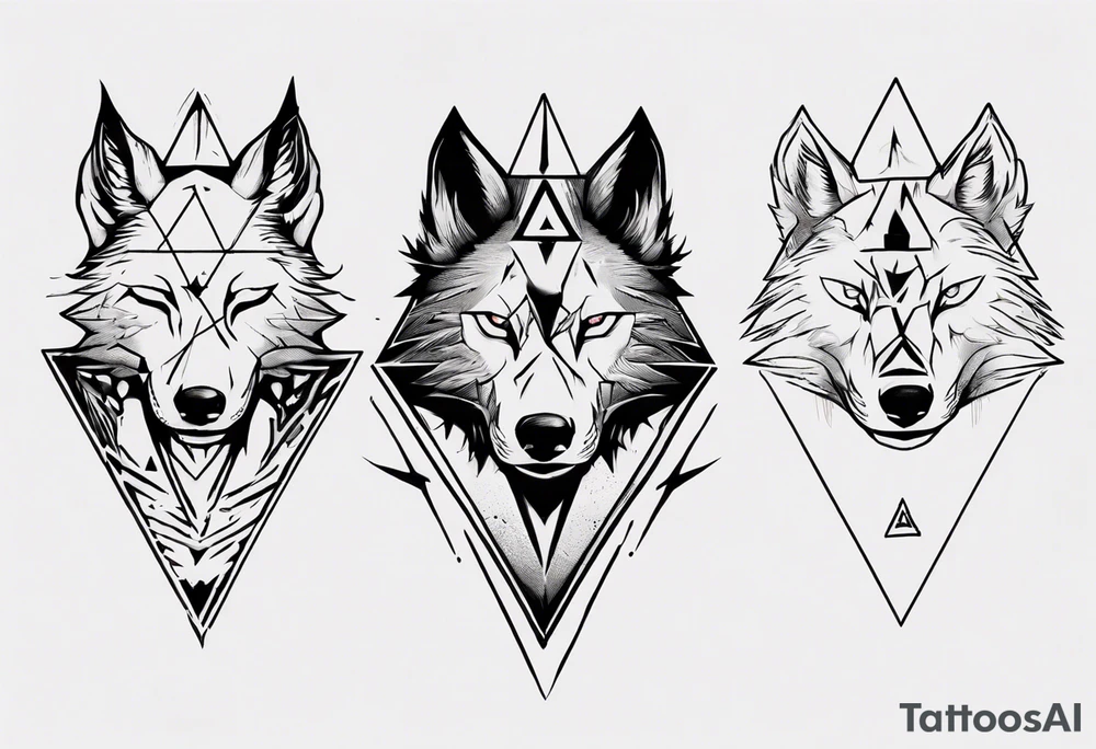 wolf head with one triangle on forehead and a triangle in the background tattoo idea wolf head with one triangle on forehead and a triangle in the background tattoo idea