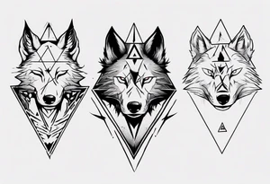 wolf head with one triangle on forehead and a triangle in the background tattoo idea
